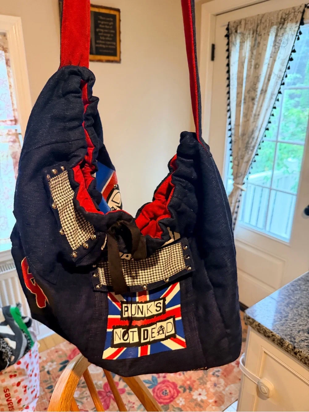 S/M size/ Punk's Not Dead Navy Dog Carrier Tote with Union Jack Accent